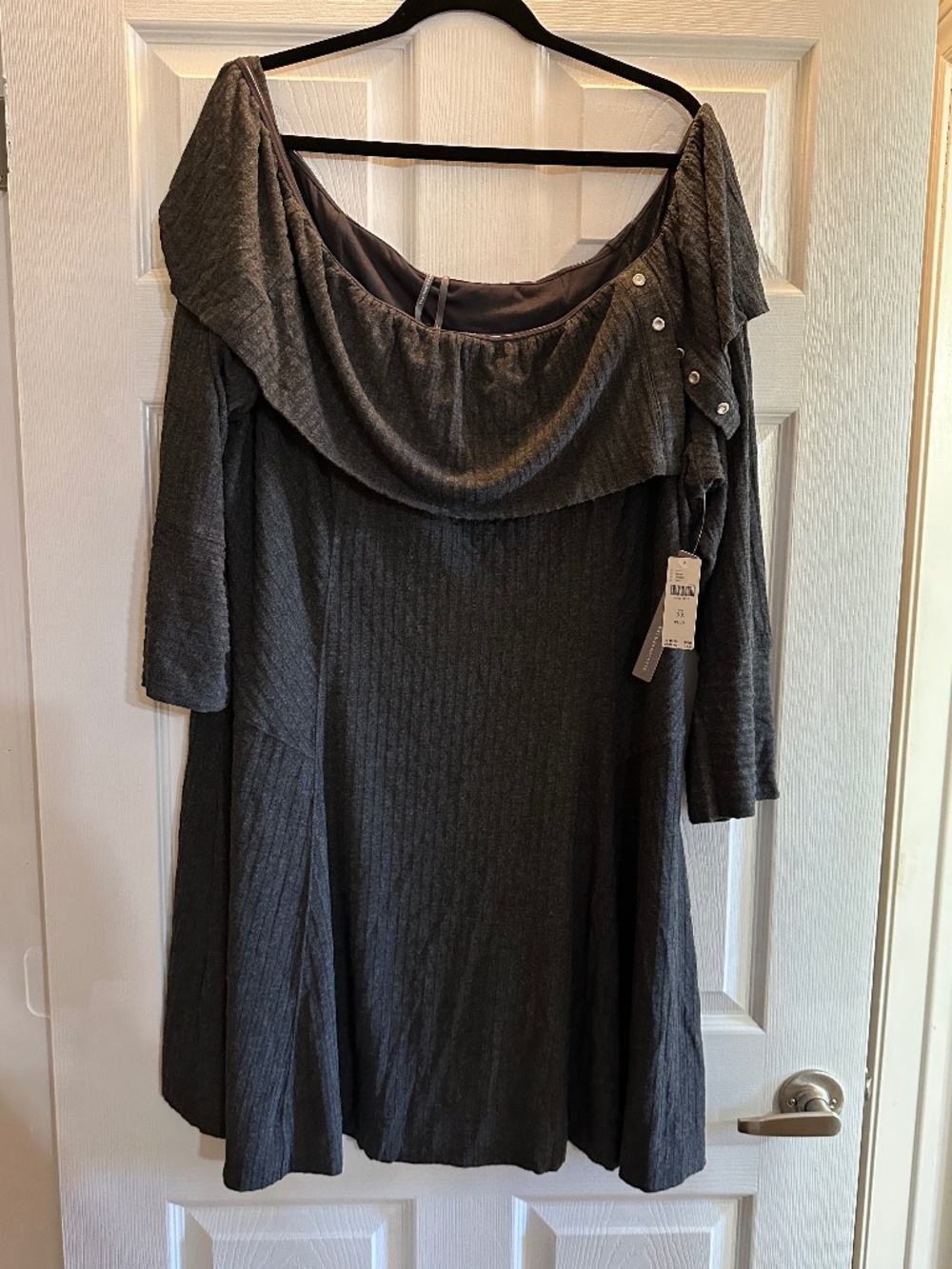 Anthro Anthropologie Grey Off-Shoulder Ribbed Knit Dress 3X Plus NWT